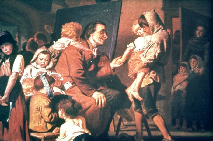 Ficheiro:Pestalozzi with the orphans in Stans.jpg