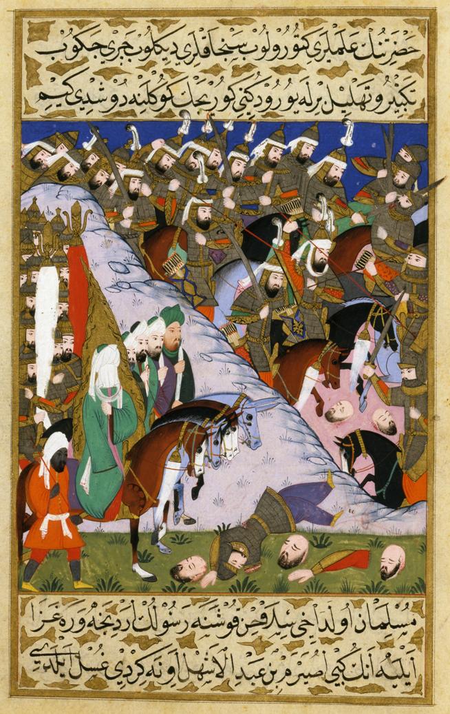 https://upload.wikimedia.org/wikipedia/commons/9/99/The_Prophet_Muhammad_and_the_Muslim_Army_at_the_Battle_of_Uhud%2C_from_the_Siyer-i_Nebi%2C_1595.jpg