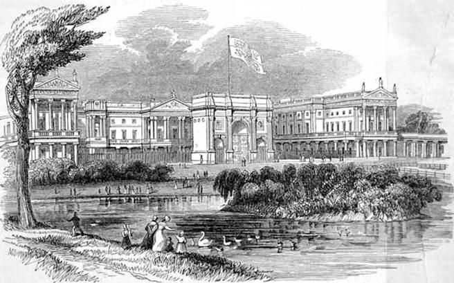 https://upload.wikimedia.org/wikipedia/commons/b/be/Buckingham_Palace_ILN_1842.jpg