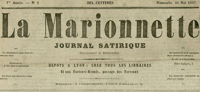 Photo (Bibliothque municipale (Lyon)) de : La Marionnette. Lyon : E.-B. Labaume, 1867-1868. ISSN 2131-8212.