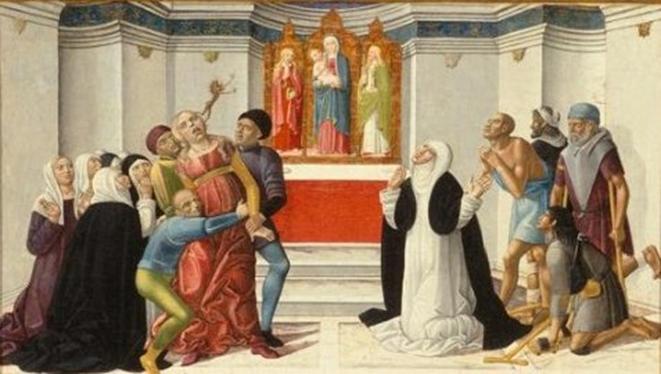 'St._Catherine_of_Siena_Exorcising_a_Possessed_Woman',_painting_by_Girolamo_di_Benvenuto